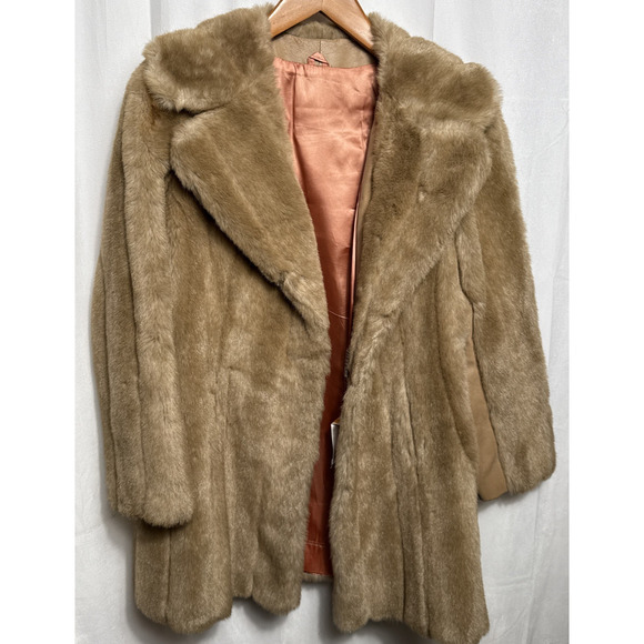 Vintage Faux Fur Coat Light Brown Tissavel France Women's Size 10 Medium FLAWS - Picture 9 of 12